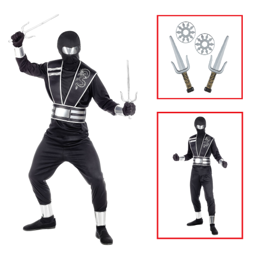 VESTITO CARNEVALE + ACCESSORI MIRROR NINJA COSTUME SET ARMI 11/13 ANNI TRAVESTIMENTO - 0011+01205