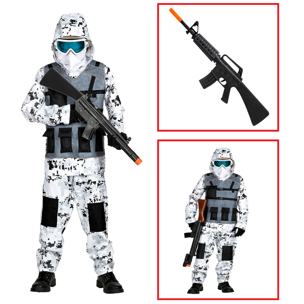 VESTITO CARNEVALE + ACCESSORI ARTIC SPECIAL FORCES FUCILE D'ASSALTO TRAVESTIMENTO 14/16 ANNI