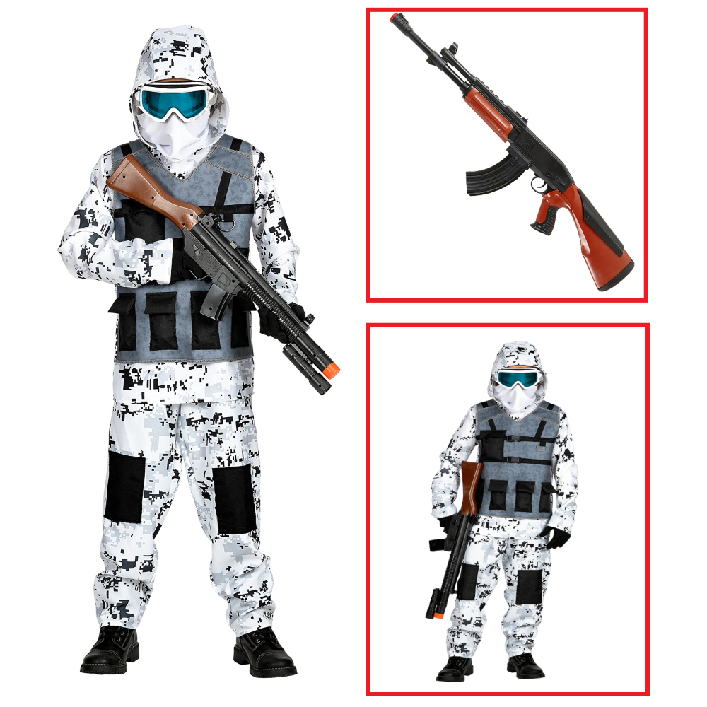 VESTITO CARNEVALE + ACCESSORI ARTIC SPECIAL FORCES KALASHNIKOV TRAVESTIMENTO 14/16 ANNI