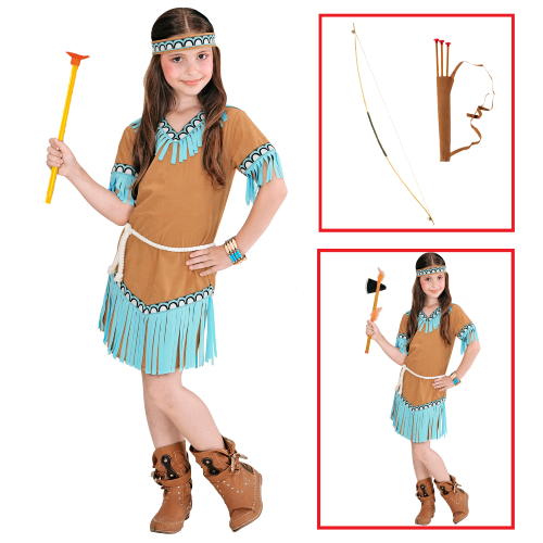 VESTITO CARNEVALE + ACCESSORI INDIANA COSTUME SET ARCIERE TRAVESTIMENTO 11/13 ANNI - 0665+27935