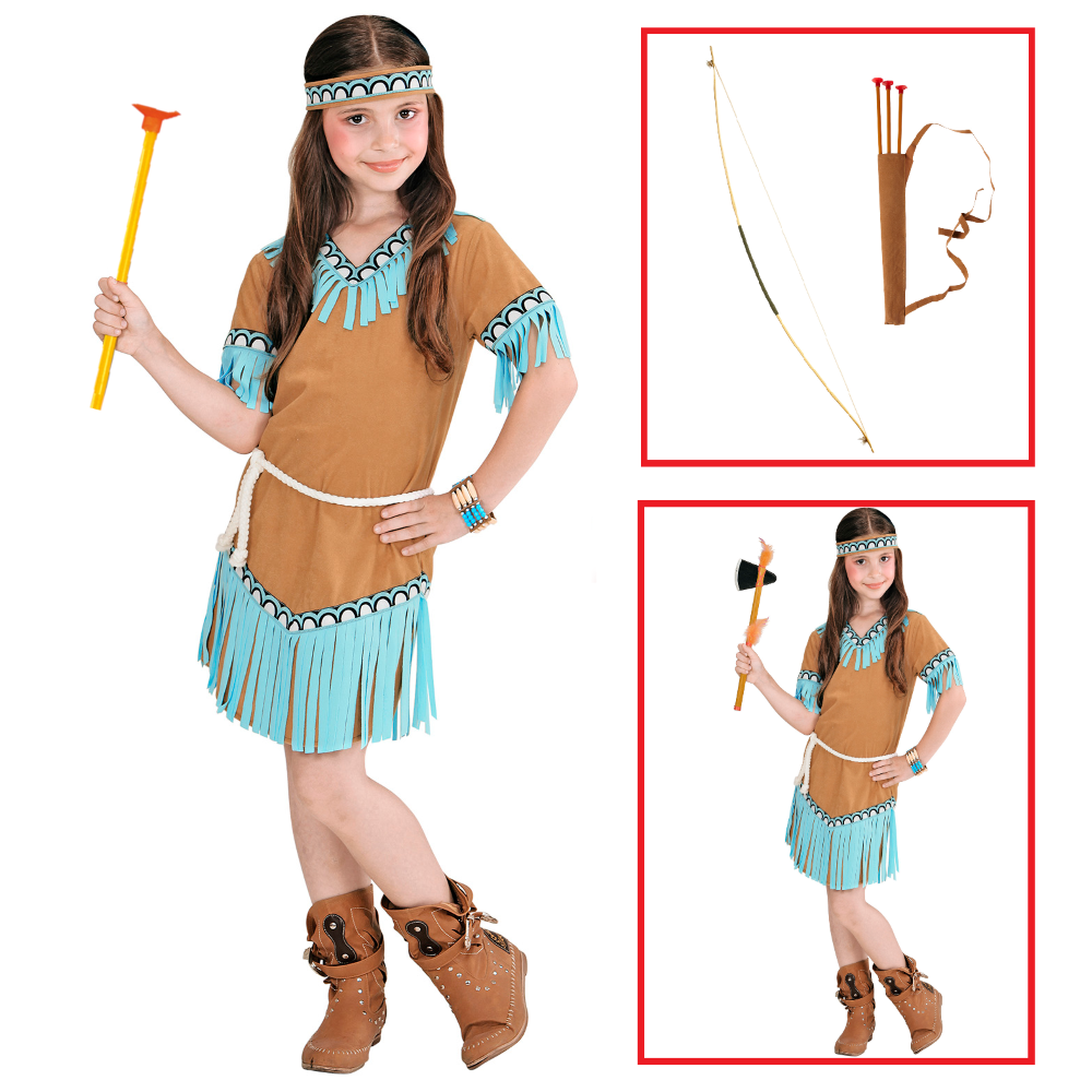 VESTITO CARNEVALE + ACCESSORI INDIANA COSTUME SET ARCIERE TRAVESTIMENTO 4/5 ANNI - 0665+27935