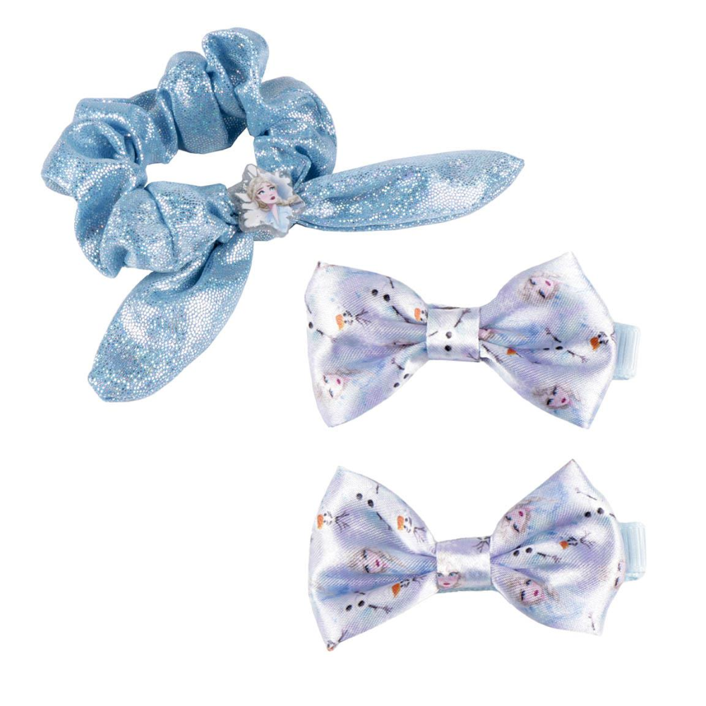 SET ACCESSORI CAPELLI 3 PEZZI FROZEN DISNEY 2 PINZE 1 SCRUNCHIES - 2461