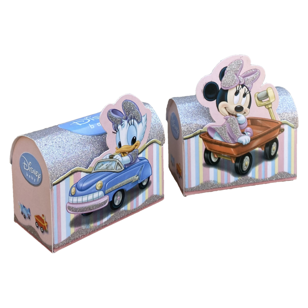 BOMBONIERA ASTUCCIO BAULE MINNIE PAPERINA BABY DISNEY SCATOLINA PORTACONFETTI KIT 10 PEZZI SENZA CONFETTI