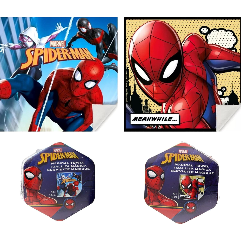 SET TOVAGLIETTE 2 PEZZI SPIDERMAN MARVEL ASCIUGAMANO MAGICHE IN TESSUTO CM. 30X30 - MV15744
