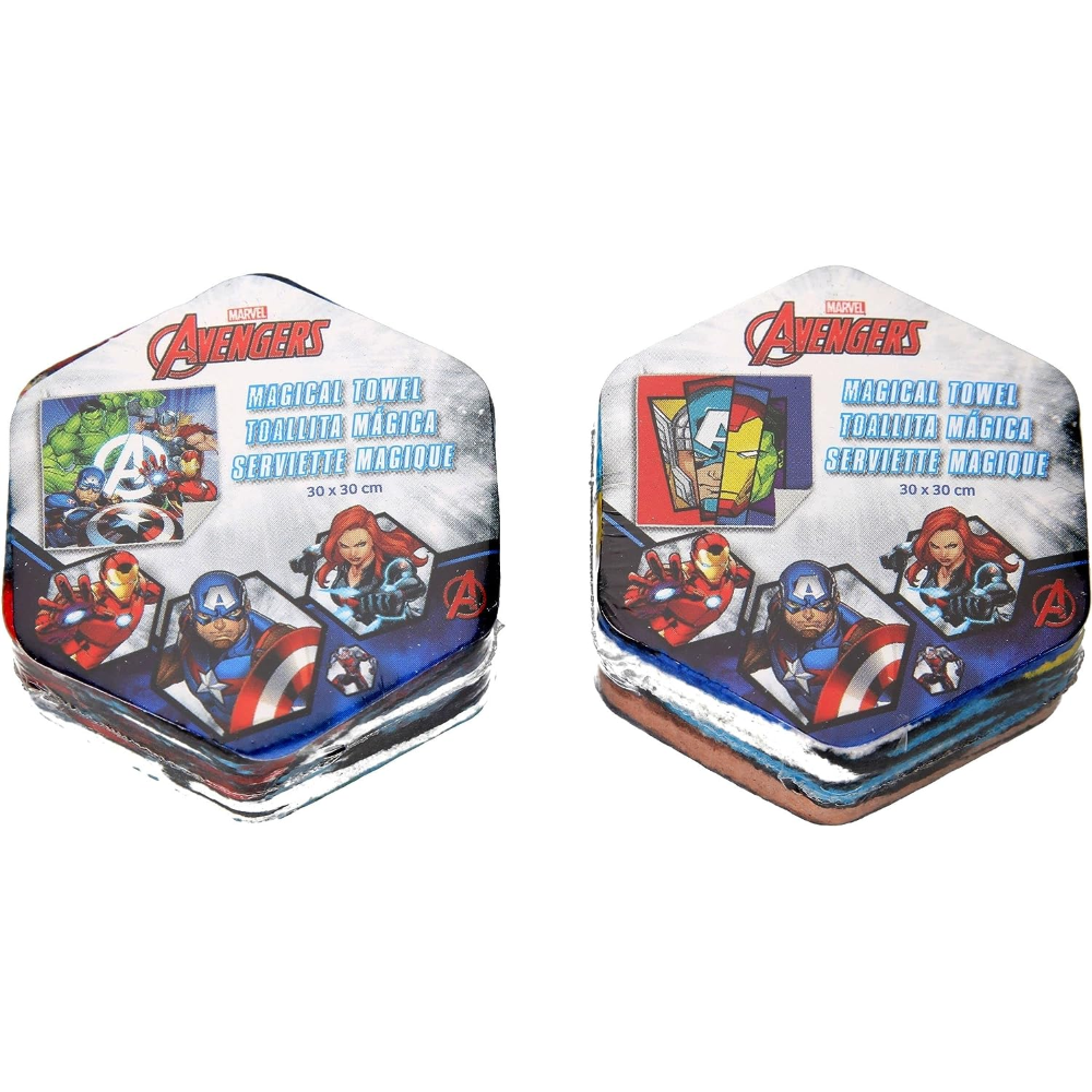 SET TOVAGLIETTE 2 PEZZI AVENGERS MARVEL ASCIUGAMANO MAGICHE IN TESSUTO CM. 30X30 - MV15744