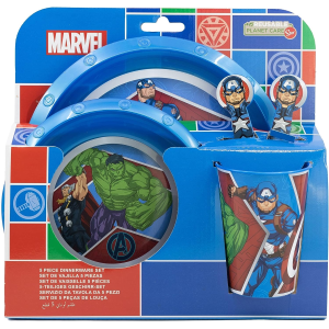 SET PAPPA 5 PEZZI AVENGERS MARVEL PIATTI BICCHIERE POSATE CONFEZIONE REGALO - ST74115