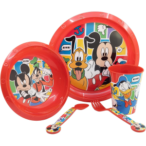 SET PAPPA 5 PEZZI TOPOLINO DISNEY PIATTI BICCHIERE POSATE CONFEZIONE REGALO - ST74315