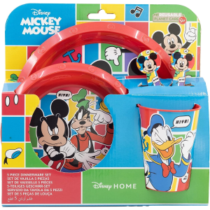 SET PAPPA 5 PEZZI TOPOLINO DISNEY PIATTI BICCHIERE POSATE CONFEZIONE REGALO - ST74315