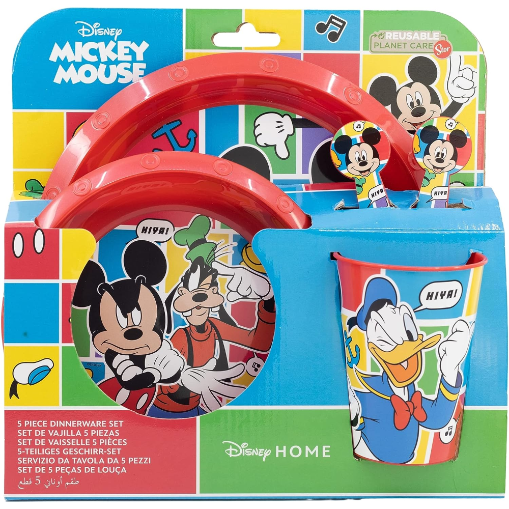 SET PAPPA 5 PEZZI TOPOLINO DISNEY PIATTI BICCHIERE POSATE CONFEZIONE REGALO - ST74315