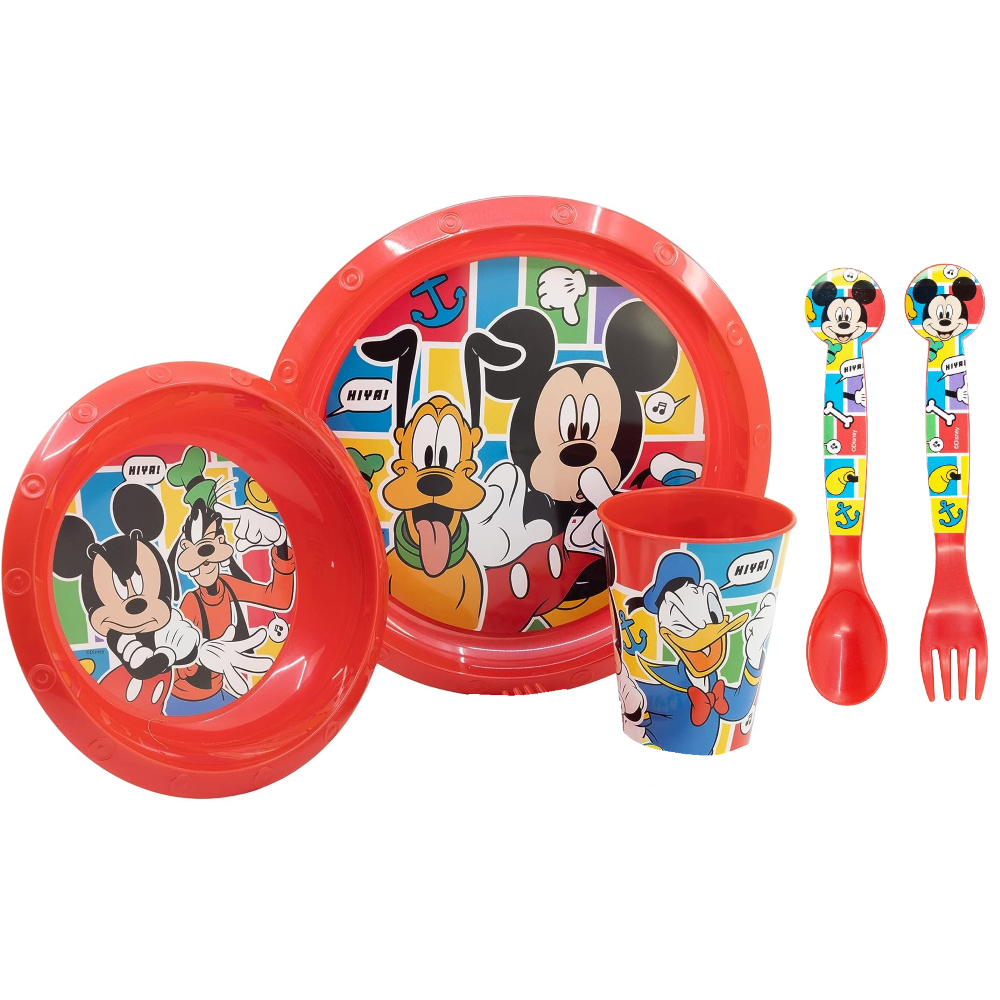 SET PAPPA 5 PEZZI TOPOLINO DISNEY PIATTI BICCHIERE POSATE CONFEZIONE REGALO - ST74315