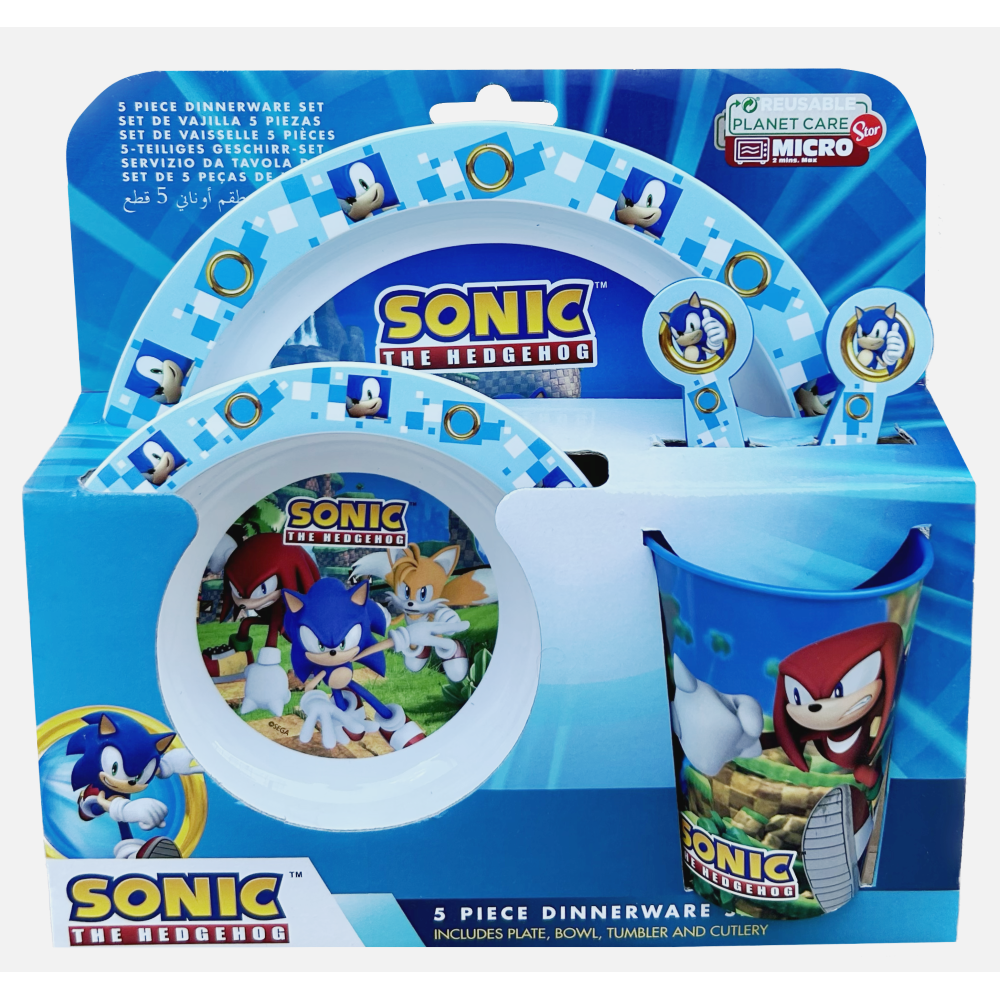 SET PAPPA 5 PEZZI SONIC PIATTI BICCHIERE POSATE CONFEZIONE REGALO - ST40550