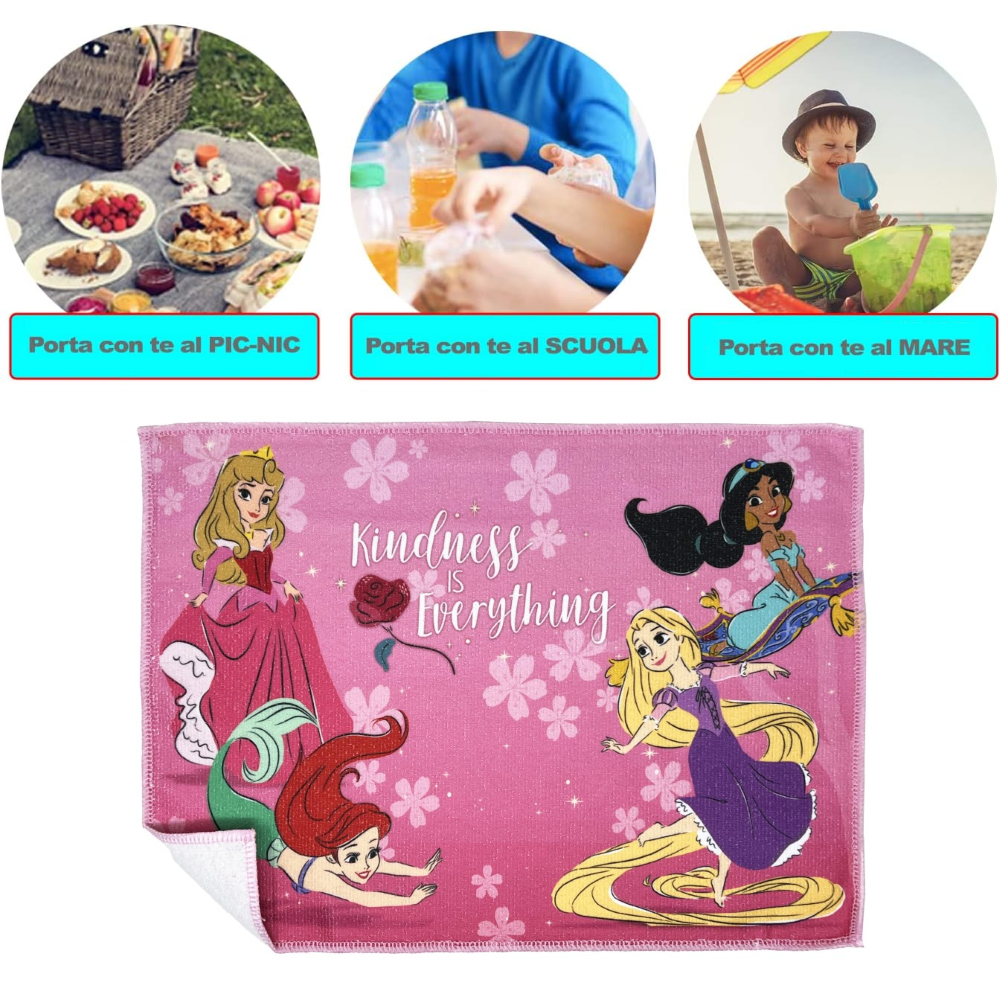 TOVAGLIETTA MAGICA PRINCIPESSE DISNEY IN TESSUTO DA COLAZIONE PRANZO CM.40X30 - PR0864