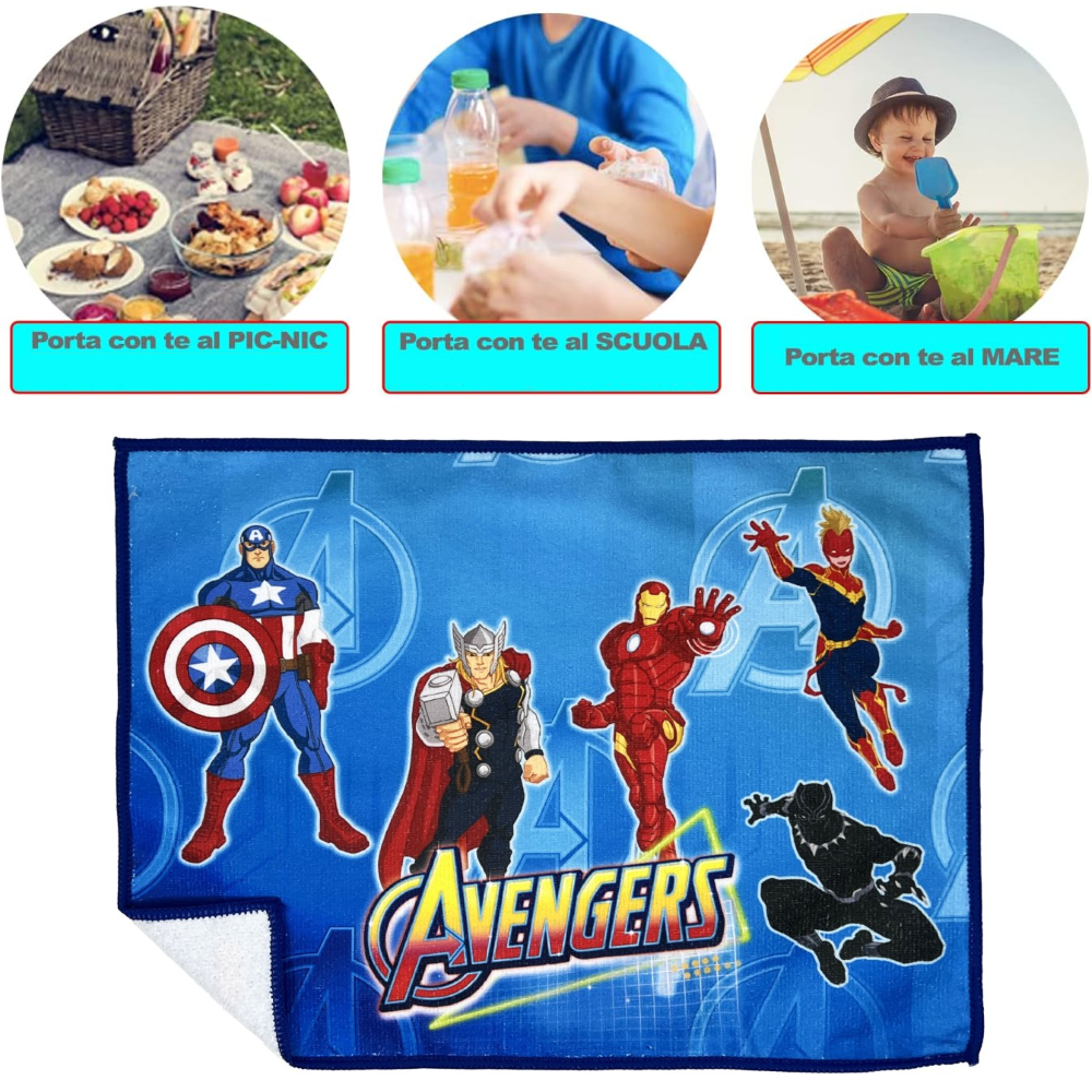 TOVAGLIETTA MAGICA AVENGERS MARVEL IN TESSUTO DA COLAZIONE PRANZO CM.40X30 - AV0864