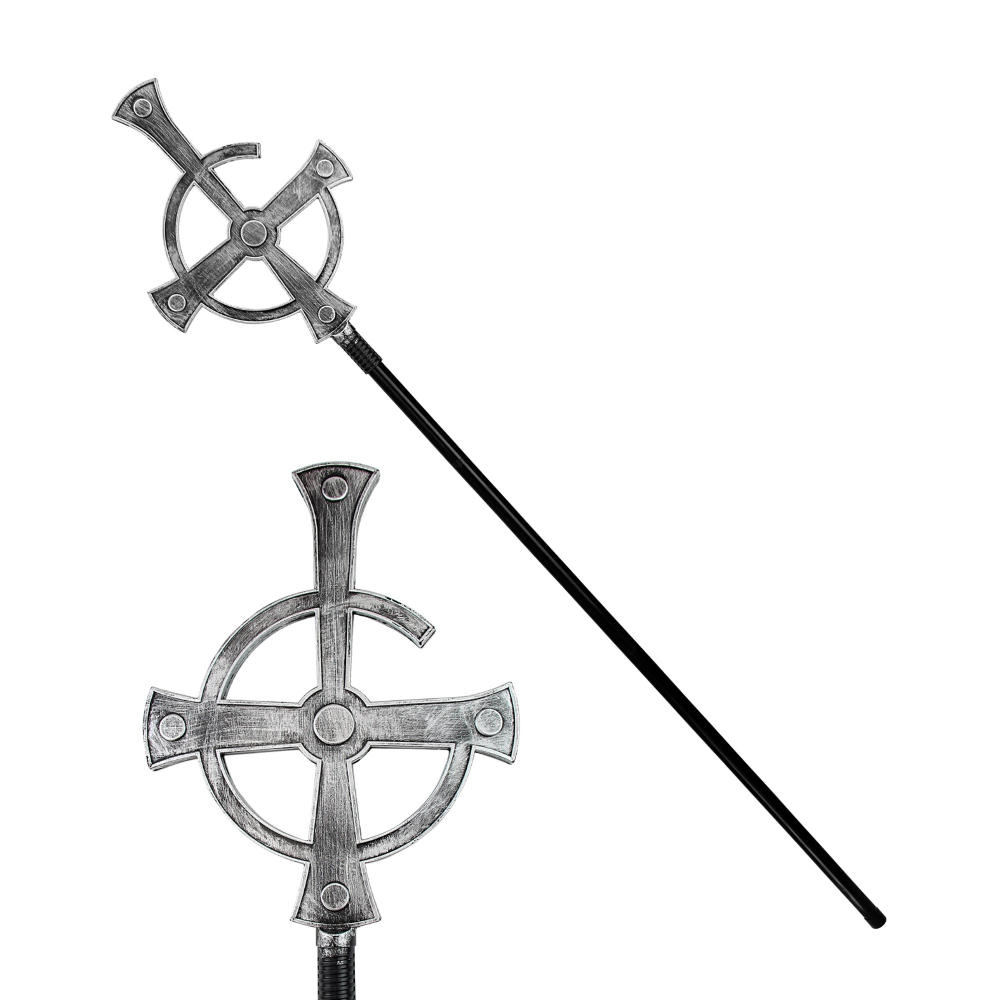 BASTONE PASTORALE MESSA NERA ABBATTIBILE ACCESSORI PER ABITO VESTITO TRAVESTIMENTO CARNEVALE 145 CM - 16789