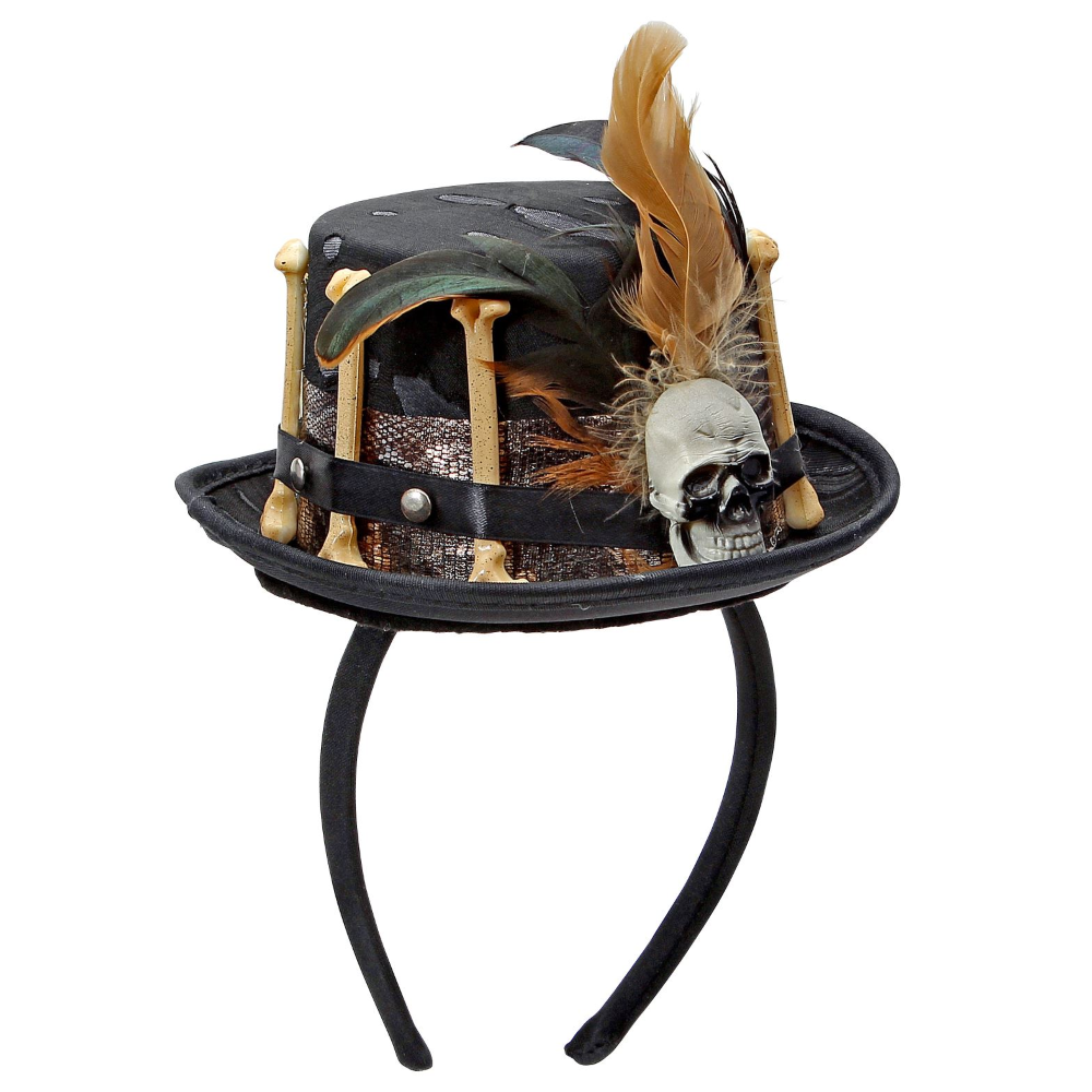 CERCHIETTO CON MINI CAPPELLO VODOO ACCESSORI PER ABITO VESTITO TRAVESTIMENTO CARNEVALE HALLOWEEN - 00811