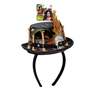 CERCHIETTO CON MINI CAPPELLO VODOO ACCESSORI PER ABITO VESTITO TRAVESTIMENTO CARNEVALE HALLOWEEN - 00811