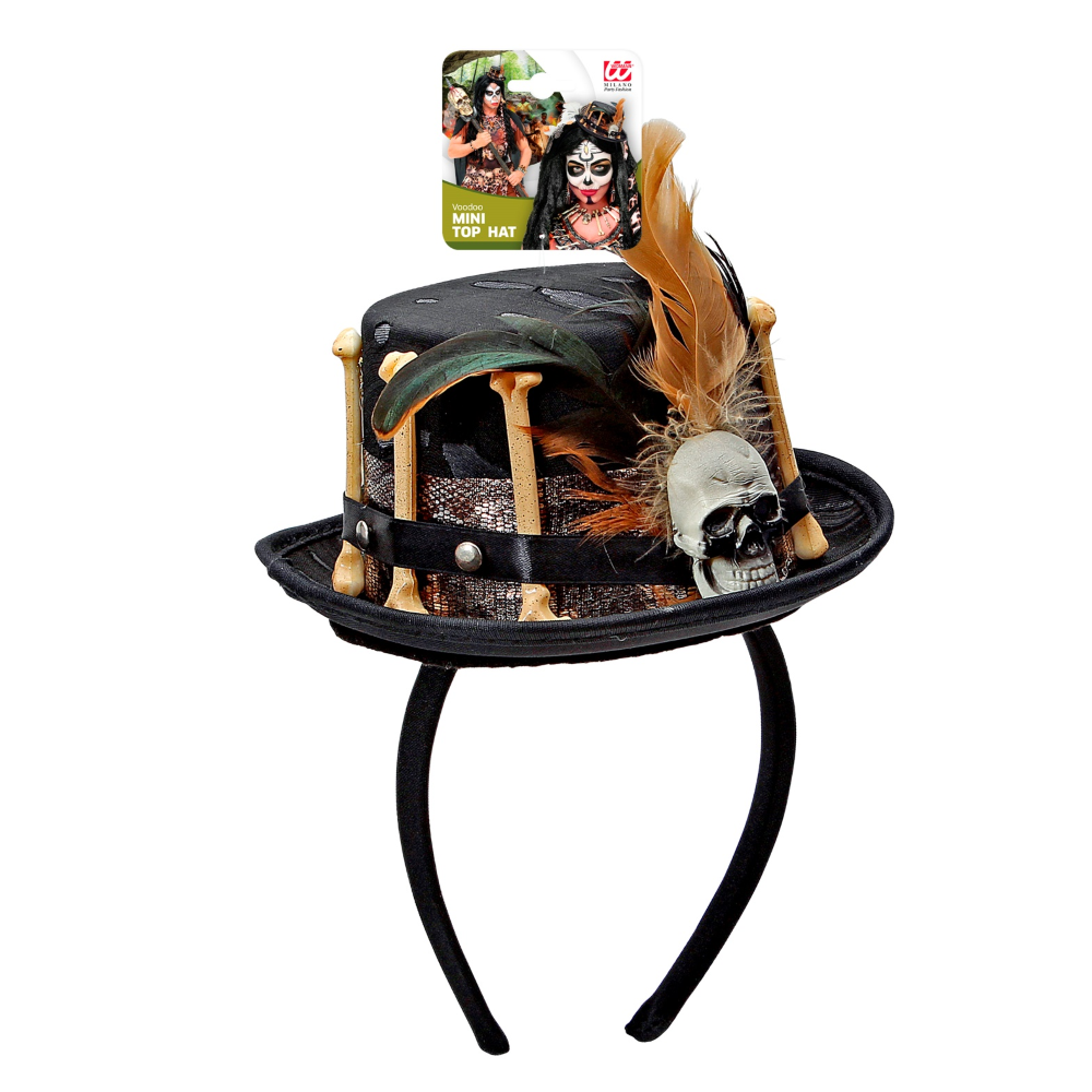 CERCHIETTO CON MINI CAPPELLO VODOO ACCESSORI PER ABITO VESTITO TRAVESTIMENTO CARNEVALE HALLOWEEN - 00811
