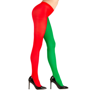 CALZE BICOLORE ROSSO/VERDE 40 DEN TG UNICA ADULTO ACCESSORIO TRAVESTIMENTO HALLOWEEN