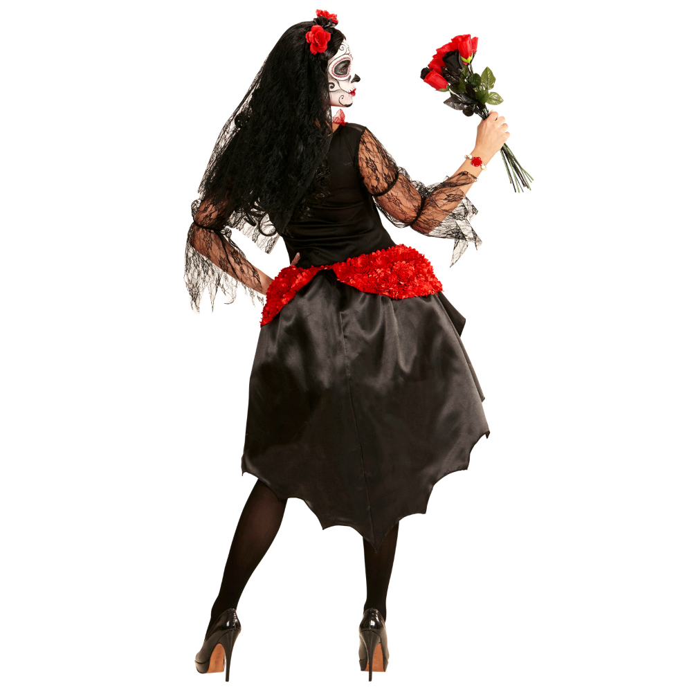 COSTUME CON ACCESSORI SPOSA DIA DE LOS MUERTOS CALZE TRUCCO BOUQUET TRAVESTIMENTO HALLOWEEN S - 0611+01307+03235+02409
