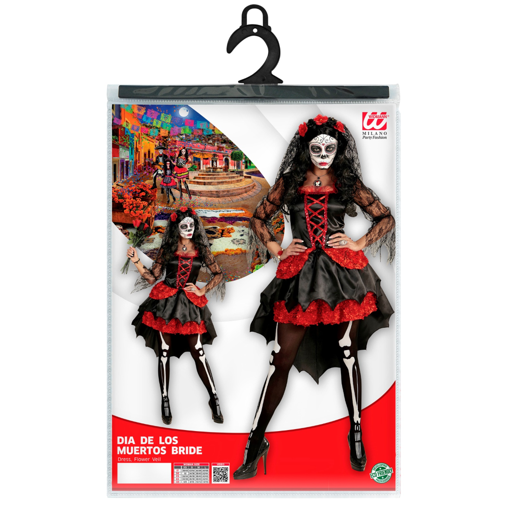 COSTUME CON ACCESSORI SPOSA DIA DE LOS MUERTOS CALZE TRUCCO BOUQUET TRAVESTIMENTO HALLOWEEN S - 0611+01307+03235+02409