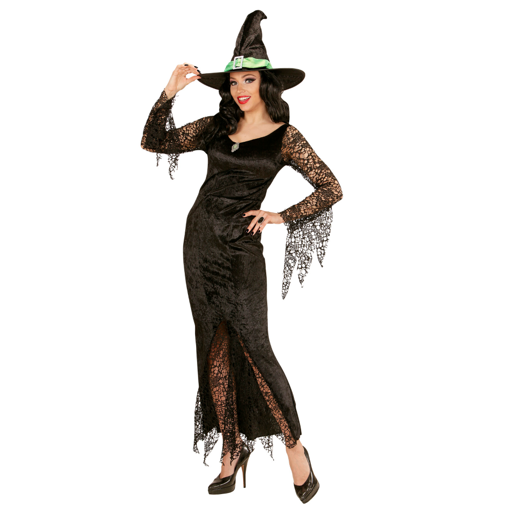 COSTUME CON ACCESSORI STREGA VESTITO CAPPELLO SCOPA TRAVESTIMENTO HALLOWEEN ADULTO L - 0650+9835W