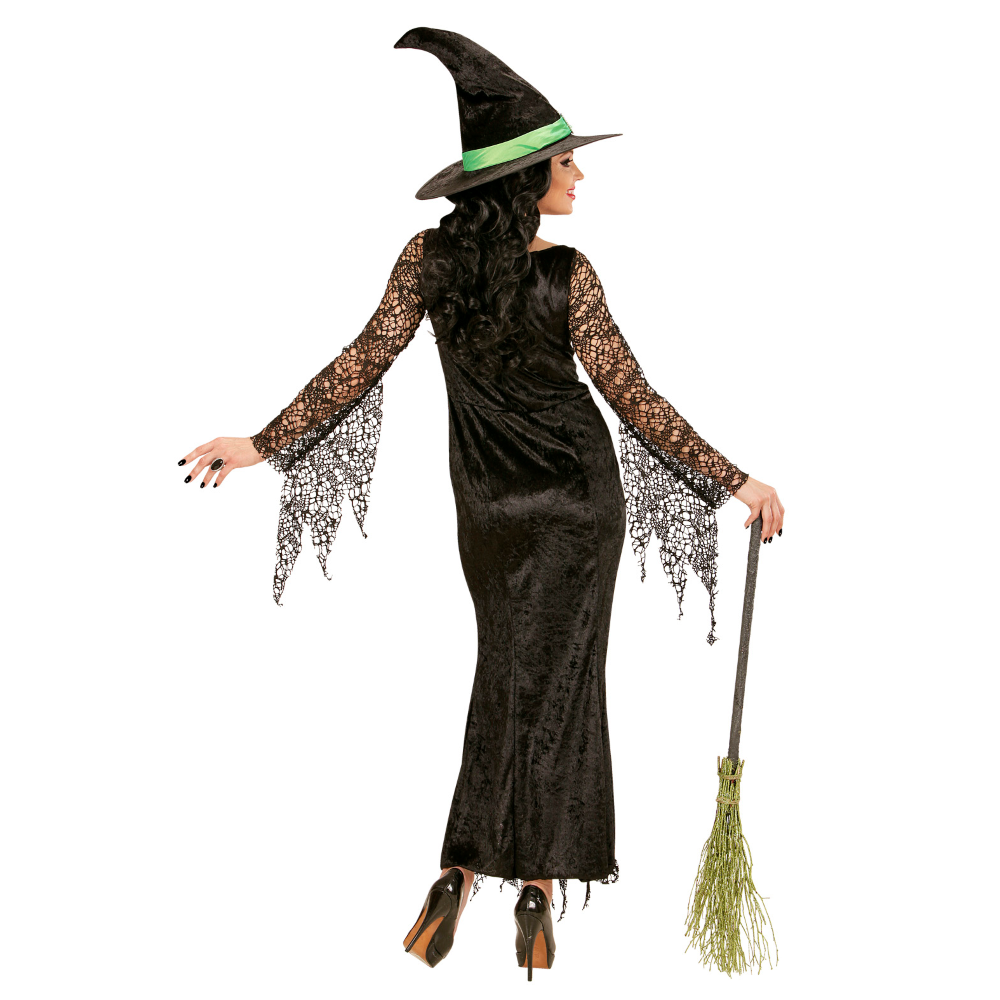 COSTUME CON ACCESSORI STREGA VESTITO CAPPELLO SCOPA TRAVESTIMENTO HALLOWEEN ADULTO L - 0650+9835W