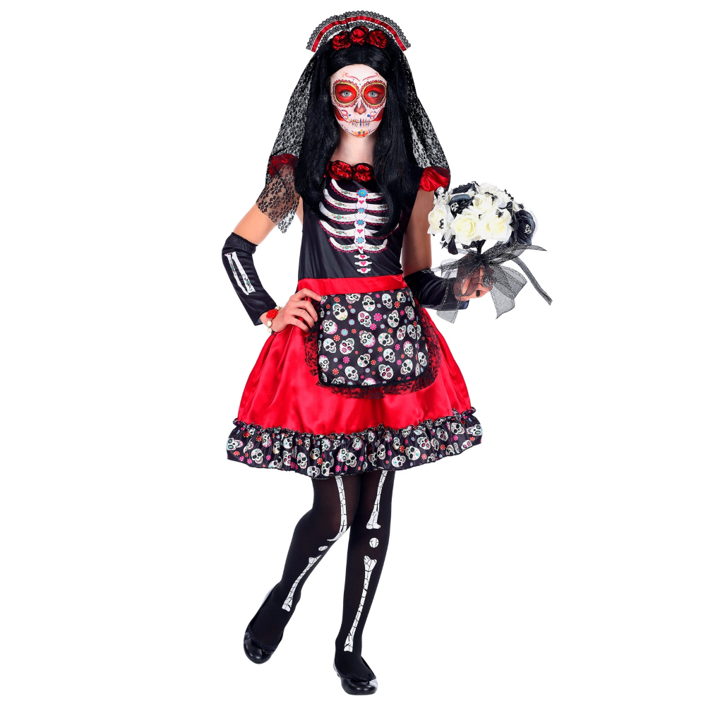 VESTITO CARNEVALE MUJER DIA DE LOS MUERTOS TRAVESTIMENTO HALLOWEEN BAMBINA - 0691