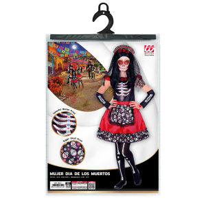 COSTUME CON ACCESSORI MUJER DIA DE LOS MUERTOS VESTITO BOUQUET CALZE TRUCCO TRAVESTIMENTO HALLOWEEN 11/13 ANNI - 0691+03235+30018+02409