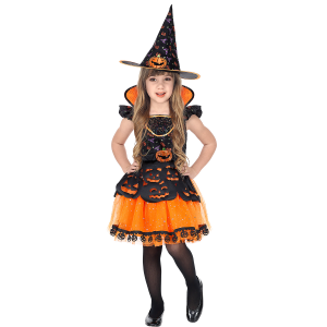 COSTUME CON ACCESSORI STREGA VESTITO CAPPELLO SCOPA TRAVESTIMENTO HALLOWEEN 5/7 ANNI - 0708+52782