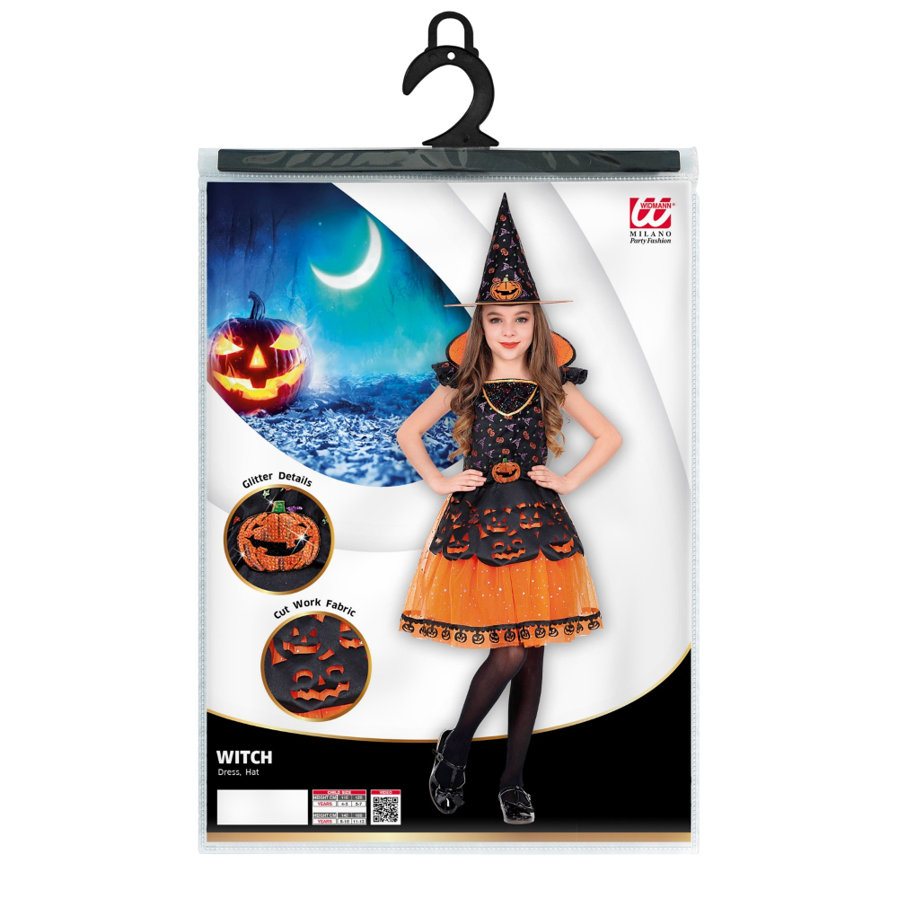 COSTUME CON ACCESSORI STREGA VESTITO CAPPELLO SCOPA TRAVESTIMENTO HALLOWEEN 5/7 ANNI - 0708+52782