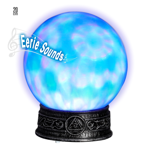 SFERA DI CRISTALLO CON BASE LUCI E SUONI ACCESSORIO DECORAZIONE CARNEVALE HALLOWEEN 20CM - 07102