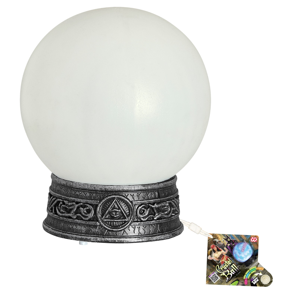 SFERA DI CRISTALLO CON BASE LUCI E SUONI ACCESSORIO DECORAZIONE CARNEVALE HALLOWEEN 20CM - 07102