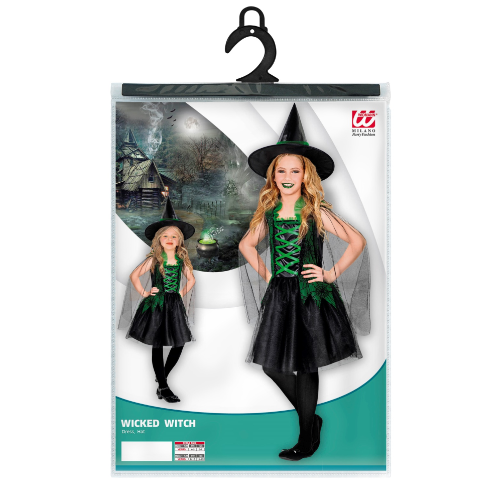 VESTITO CARNEVALE WICKED WITCH STREGA TRAVESTIMENTO HALLOWEEN BAMBINA - 0743