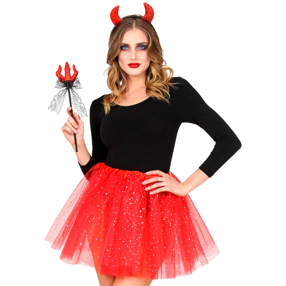 SET TRAVESTIMENTO DIAVOLO TRIDENTE E CERCHIETTO ACCESSORI PER ABITO VESTITO CARNEVALE HALLOWEEN - 10321