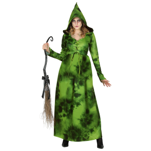 COSTUME CON ACCESSORI STREGA DELLA FORESTA ABITO CON CAPPUCCIO SCOPA 89 CM TRAVESTIMENTO HALLOWEEN XL - 1071+9835W