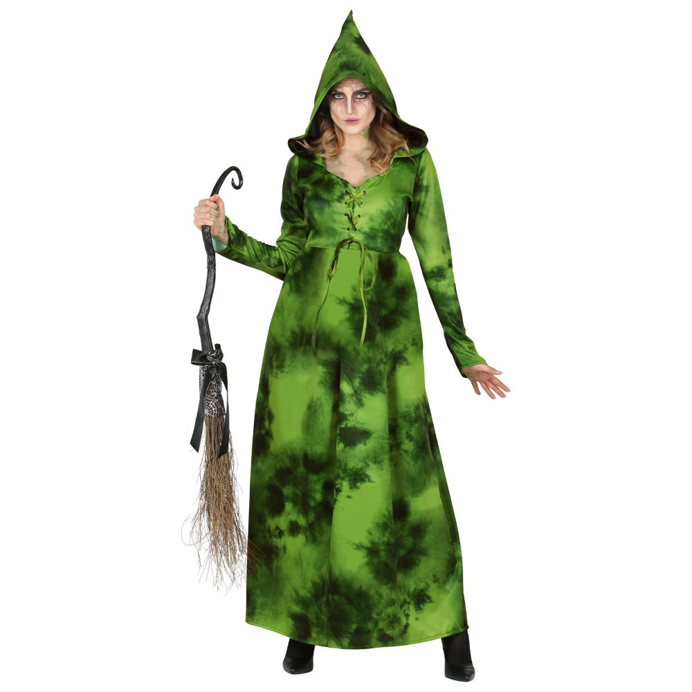 COSTUME CON ACCESSORI STREGA DELLA FORESTA ABITO CON CAPPUCCIO SCOPA 89 CM TRAVESTIMENTO HALLOWEEN XL - 1071+9835W