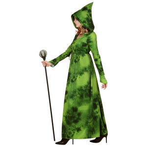 COSTUME CON ACCESSORI STREGA DELLA FORESTA ABITO CON CAPPUCCIO BASTONE MAGICO 122 CM TRAVESTIMENTO HALLOWEEN S - 1071+52815