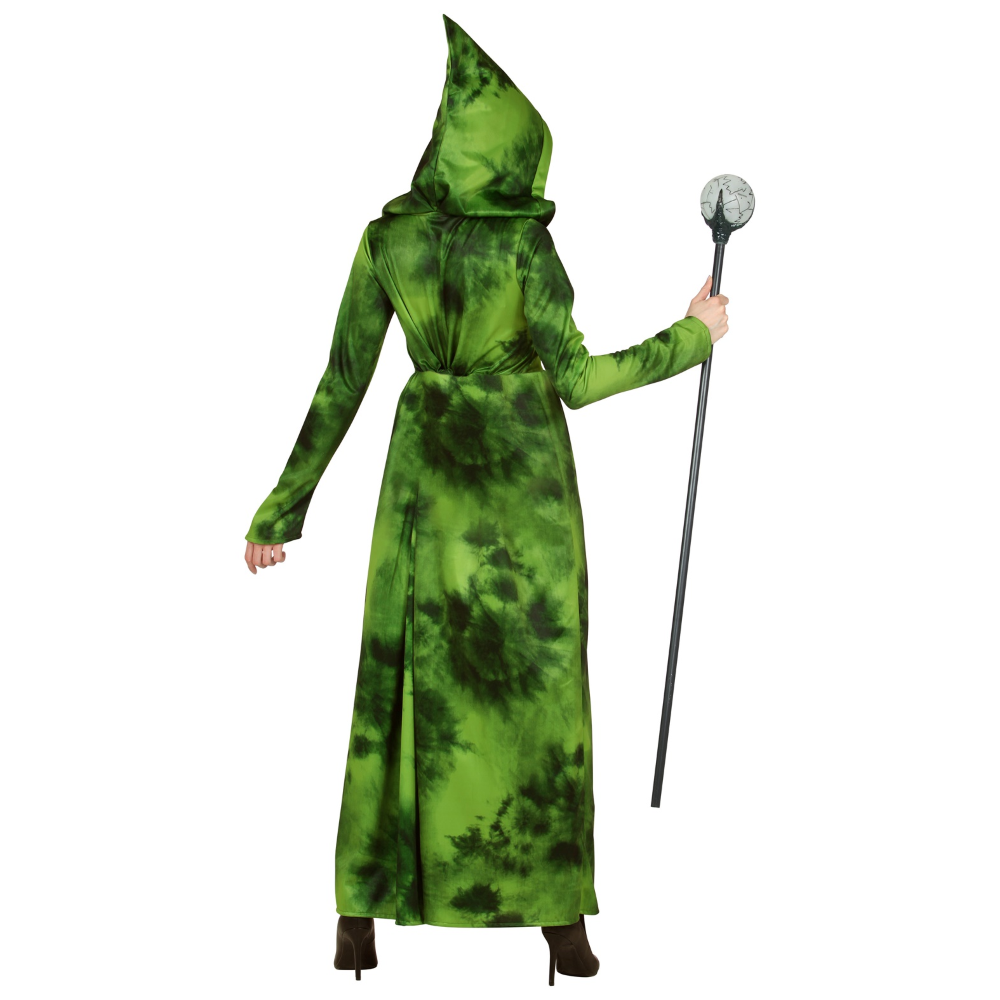 COSTUME CON ACCESSORI STREGA DELLA FORESTA ABITO CON CAPPUCCIO BASTONE MAGICO 122 CM TRAVESTIMENTO HALLOWEEN S - 1071+52815