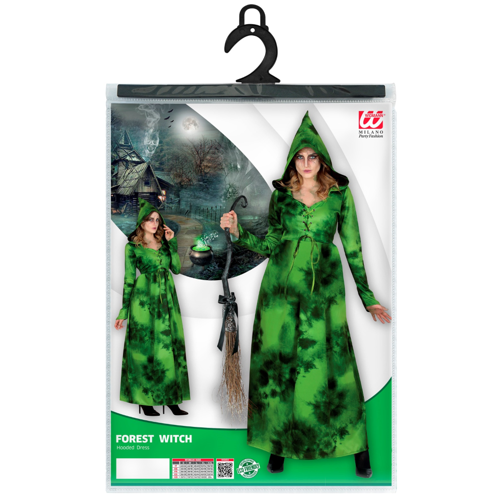COSTUME CON ACCESSORI STREGA DELLA FORESTA ABITO CON CAPPUCCIO SCOPA 89 CM TRAVESTIMENTO HALLOWEEN XL - 1071+9835W
