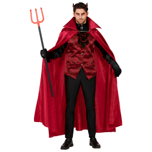 COSTUME CON ACCESSORI DIAVOLO ABITO CORNA TRIDENTE TRAVESTIMENTO HALLOWEEN ADULTO XL - 1174+5483C+5279D