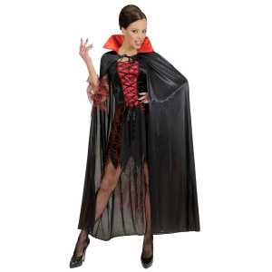 MANTELLO NERO CON COLLETTO ROSSO ACCESSORI PER TRAVESTIMENTO CARNEVALE HALLOWEEN - 4494S