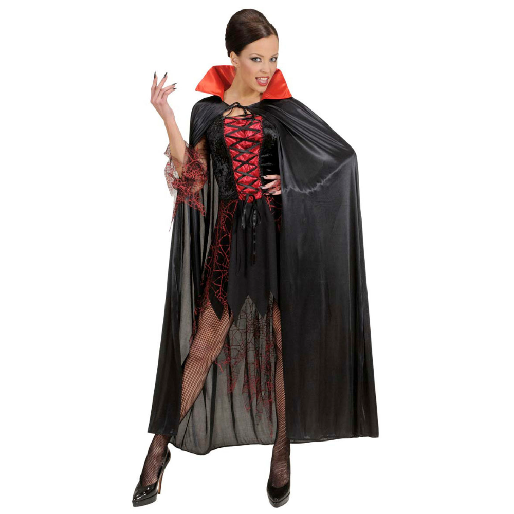MANTELLO NERO CON COLLETTO ROSSO ACCESSORI PER TRAVESTIMENTO CARNEVALE HALLOWEEN - 4494S