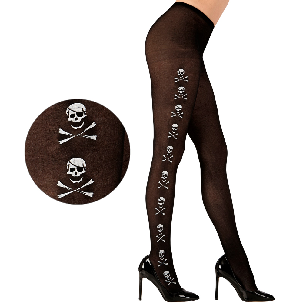CALZE CON TESCHI E OSSA 40 DEN TG UNICA ADULTO ACCESSORIO TRAVESTIMENTO HALLOWEEN - 4786M