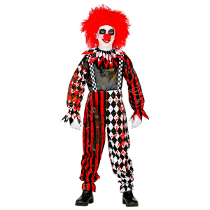 VESTITO CARNEVALE CON ACCESSORI PAGLIACCIO HORROR TRAVESTIMENTO HALLOWEEN BAMBINO 5/7 ANNI - 5251+6269P+2285C+02409