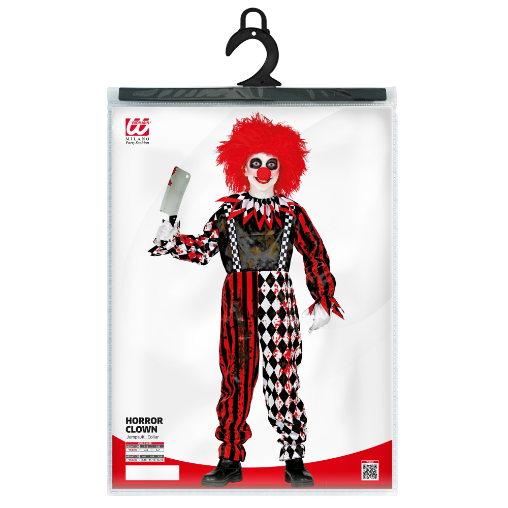 VESTITO CARNEVALE CON ACCESSORI PAGLIACCIO HORROR TRAVESTIMENTO HALLOWEEN BAMBINO 5/7 ANNI - 5251+6269P+2285C+02409