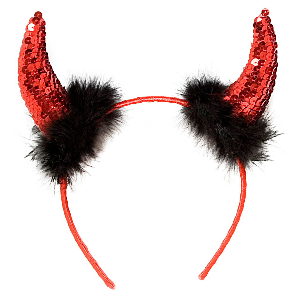 CERCHIETTO CORNA IN PAILLETTES ROSSE ACCESSORI TRAVESTIMENTO CARNEVALE HALLOWEEN - 5493D