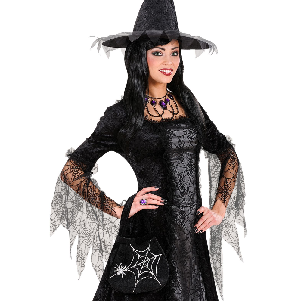 BORSETTA DOLCETTO O SCHERZETTO RAGNATELA E RAGNO ACCESSORI HALLOWEEN CARNEVALE - 8173W