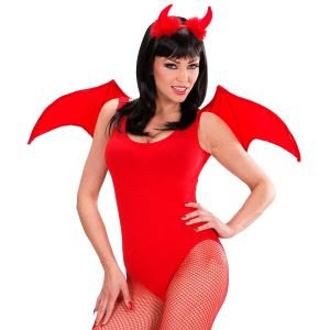 SET TRAVESTIMENTO DIAVOLO ROSSO CORNA E ALI ACCESSORI CARNEVALE HALLOWEEN - 8237A