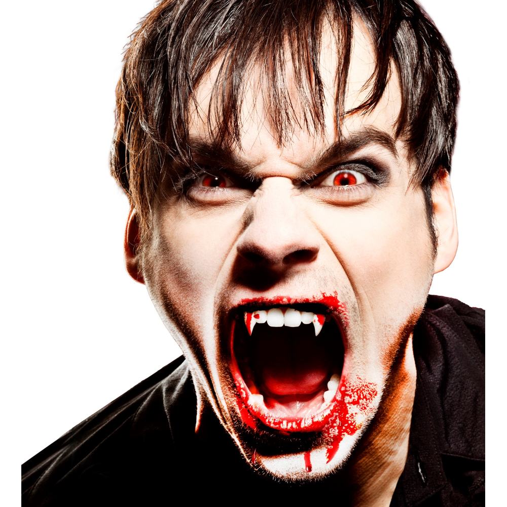 DENTI DA VAMPIRO CON 4 CAPSULE DI SANGUE ACCESSORI TRAVESTIMENTO HALLOWEEN CARNEVALE - 91702