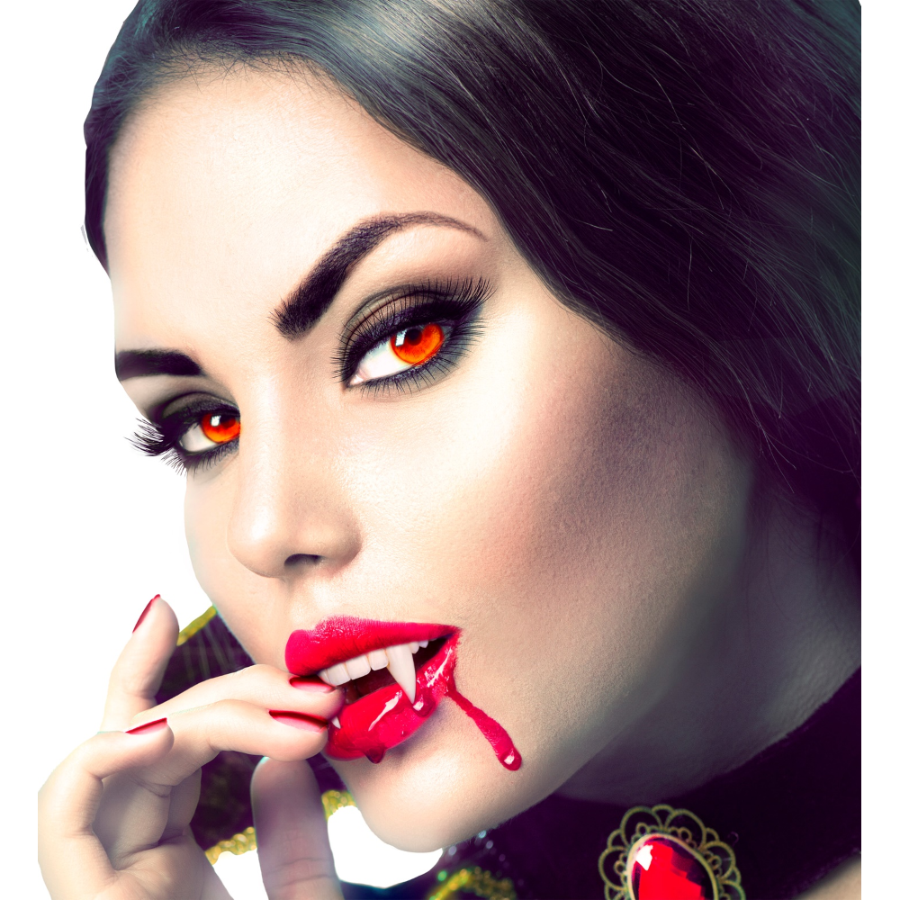 DENTI DA VAMPIRO CON 4 CAPSULE DI SANGUE ACCESSORI TRAVESTIMENTO HALLOWEEN CARNEVALE - 91702